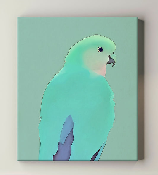 Female king parrot watercolor canvas print with soft green background
